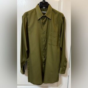 Geoffrey Beene Olive Green Men's Shirt Long Sleeve size: Large 16 + 32/33